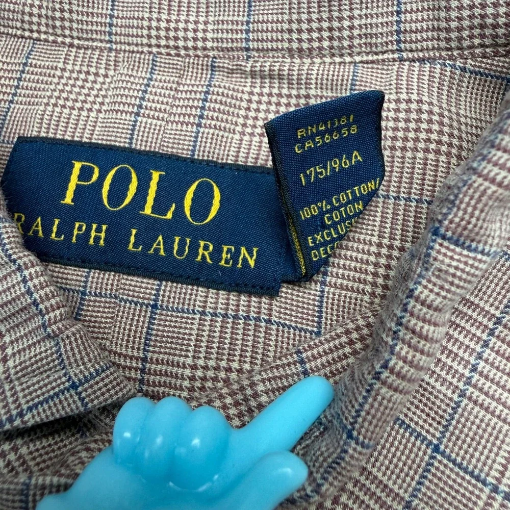 Ralph Lauren Mens Medium Brown Plaid Cotton Button Down Shirt Preppy Neutral